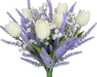 Artificial Purple Lavender Tulip Bouquet Set | Faux Floral Arrangement for Home & Wedding Decor