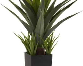 Artificial Agave Plant with Black Planter | Realistic Faux Succulent Indoor Decor