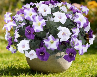 Artificial Petunia Flowers 4 Bundles UV Resistant Fake Plants for Outdoor Porch Decor