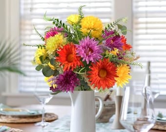 Artificial Gerbera Daisy Bouquet 8 Pcs | Faux Silk Flowers for Home & Memorial Decor