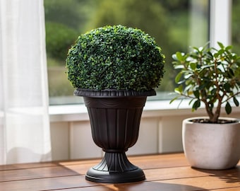 2 Pack 16" Outdoor Urn Planters | Black Plastic Flower Pots