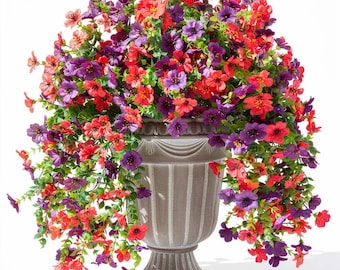 2 Artificial Hanging Flowers | UV Resistant Faux Spring Summer Outdoor Plants
