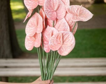 Pink Artificial Anthurium Lily Flowers (3 Pcs) | 23.6” Tropical Faux Bouquet