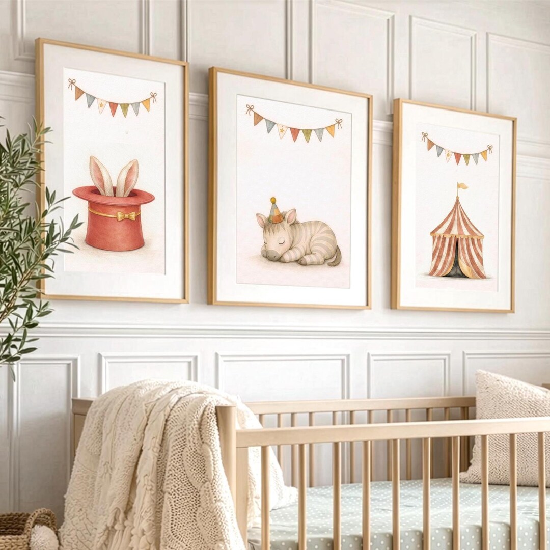 Vintage Circus Nursery Wall Art Set of 3, Neutral Baby Room Decor ...