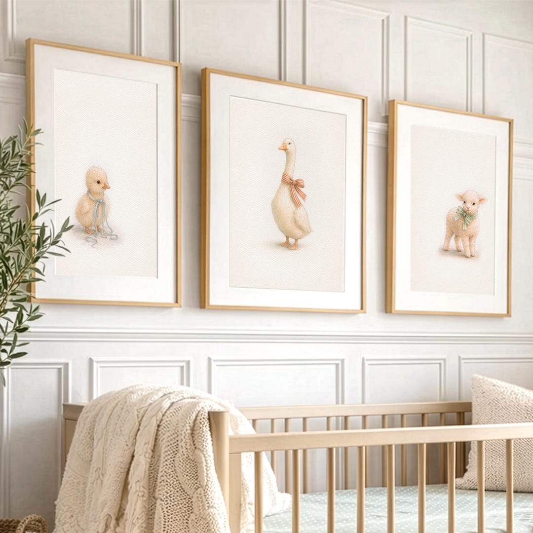 Vintage Nursery Animal Wall Art Set of 3, Lamb Duck Goose Prints ...