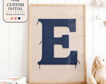 Initial Print | Custom Letter Nursery Wall Art | Embroidery Look Print | Baby Name Decor | Heirloom Nursery Wall Art | A-Z Letter Print