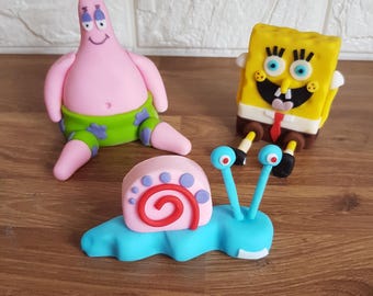 Edible SpongeBob cake topper decorations. SpongeBob, Gary & Patrick Star 3d figures