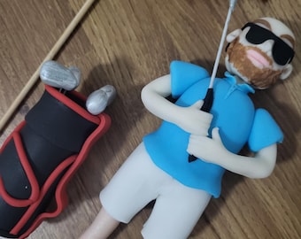 Custom Edible Golf Figure Cake Topper Decoration, Golf Bag and Flag