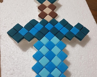 Edible Minecraft style pickaxe, Minecraft Style sword, cake topper decoration, iron, diamond or stone.