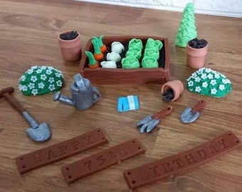 Gardening cake topper set, 3d, edible, vegan, fully customisable