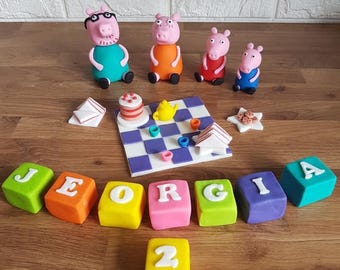 Edible Peppa Pig picnic cake topper decoration set, fully customisable