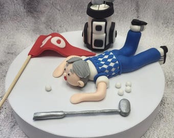 Edible Golf Cake Topper, Custom Figure Decoration, Golf Bag and Flag