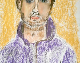 Pastel male portrait on a yellow background