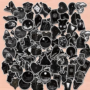 50 stks Dark Gothic-stickers, stickers gothic-horrorfilm, zwart-wit-gotische stickers voor laptop, computer, flessen water