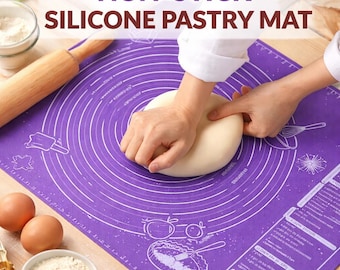 Non Stick Silicone Baking Mat, Pastry Rolling Pad with Measurements, Easy Clean Dough Mat, Reusable Kitchen Baking Surface