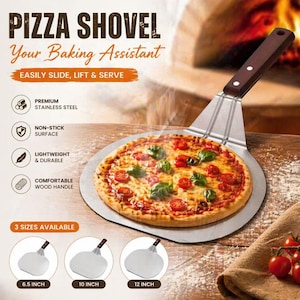 6.5/10/12inch Pizza Shovel, Metal Non-Stick Pizza Peel with Wood Handle, Cake Lifter Tray, Ideal for Homemade Baking, Pizza & Bread Transfer