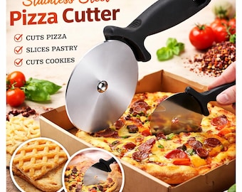 Cortador de pizza de acero inoxidable, rodillo para repostería, rueda para galletas y pasteles, cuchillo para pizza, herramienta de cocina para hornear, cortador multiusos.