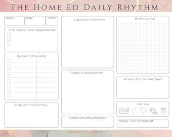 Home Ed Daily Rhythm Notepad | Landscape Education Planning Pad | Handmade Pink Gold