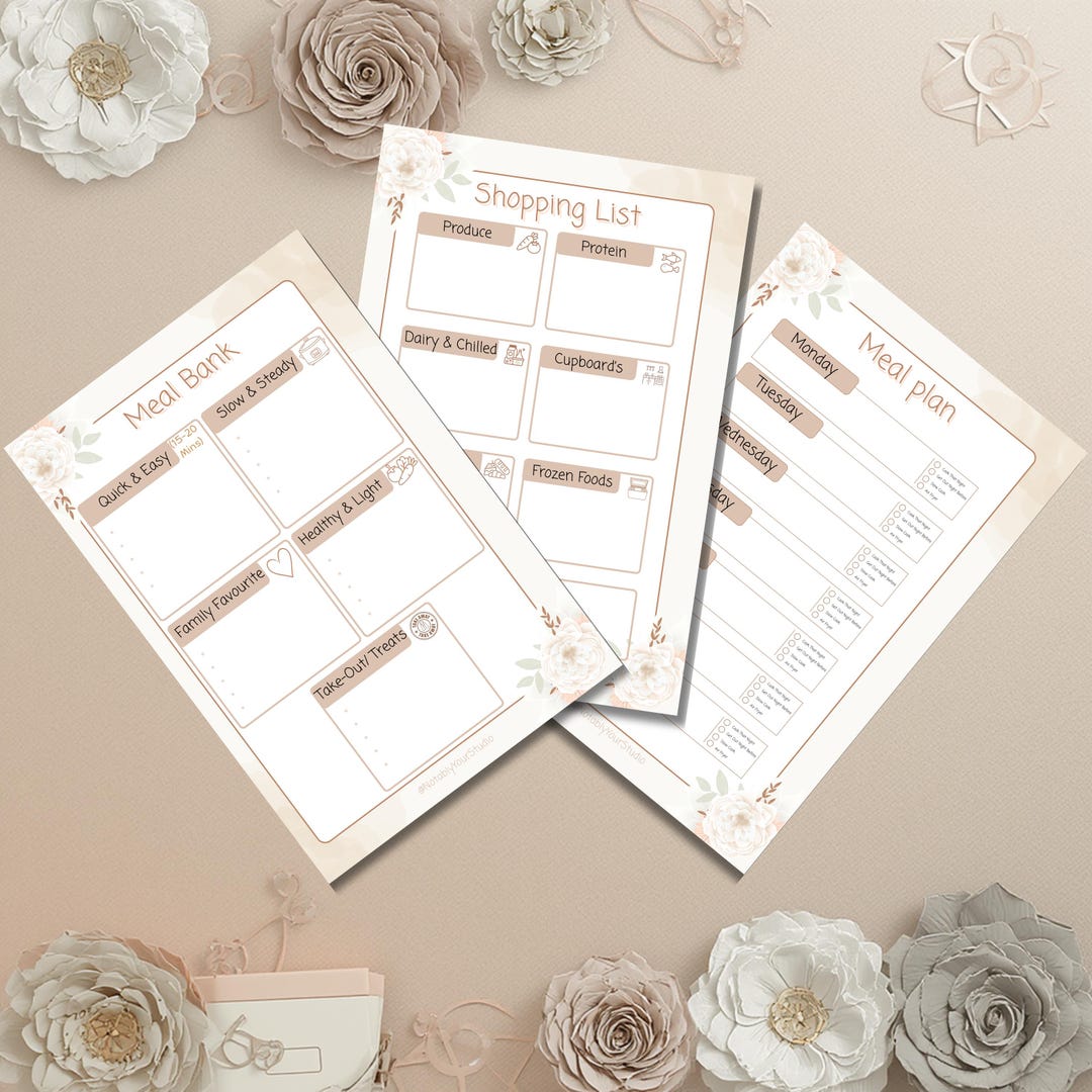 Minimalist Meal Planning Bundle | Weekly Menu, Meal Bank, Shopping List ...