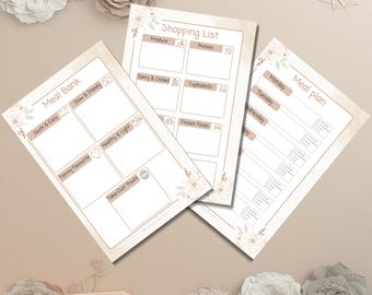 Minimalist Meal Planning Bundle | Weekly Menu, Meal Bank, Shopping List (Digital Download)