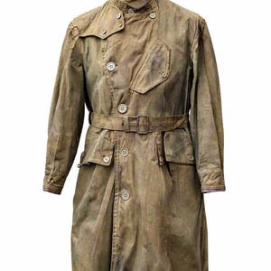 Cappotto trench/giacca spolverino tattica in tela cerata effetto vintage, completo con cintura