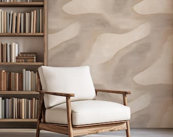Papel pintado abstracto neutro, estampado orgánico moderno, mural minimalista beige, decoración de interiores escandinava