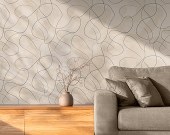 Papel pintado minimalista de líneas abstractas, estampado moderno neutro, revestimiento de pared escandinavo, autoadhesivo.