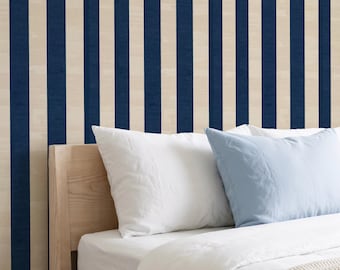 Papel pintado de rayas azul marino, decoración para casas de playa costeras, estampado azul clásico, mural autoadhesivo.