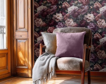 Papel pintado de peonías florales oscuras, estampado botánico melancólico, mural de pared de flores románticas, decoración de jardín vintage
