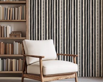 Papel pintado de rayas neutras pintadas, diseño vertical minimalista moderno (autoadhesivo)