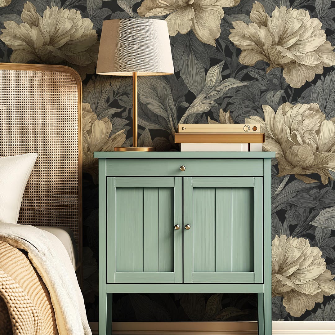 Vintage Botanical Floral Wallpaper, Dark Elegant Flower Pattern ...