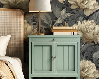 Papel pintado botánico floral vintage, elegante estampado floral oscuro, diseño clásico de jardín, decoración de interiores de lujo.