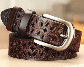 Vintage Floral Tooled Leather Belt | Boho Western Cowgirl Waist Accessory