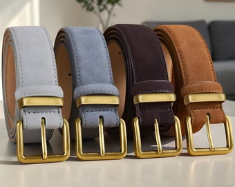 Suede Leather Belt for Women | Casual Vintage Style | Brass Buckle Belt