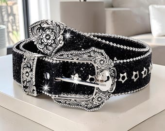 Western Rhinestone Belt, Vintage Style Cowgirl Buckle, Festival Fashion Accessory