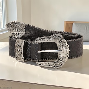 Leather Croc Embossed Belt - Etsy display picture 1