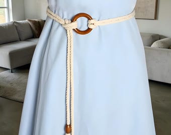 Boho Rope Belt with Wooden Ring | Natural Cotton Waist Accessory