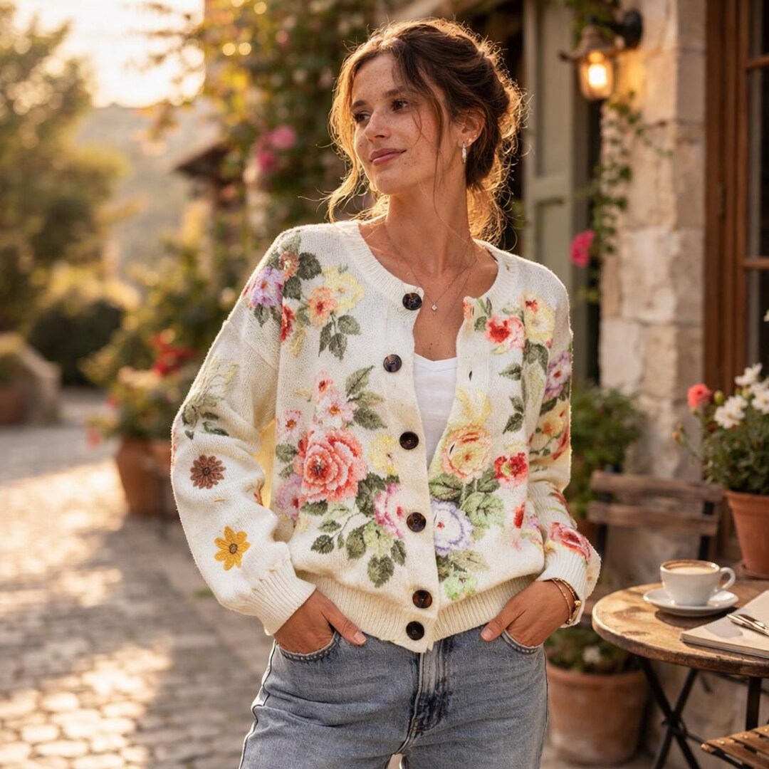 Spring Floral Cardigan Floral Button Cardigan Women, Vintage Flower Sweater, Cottagecore Knit ...
