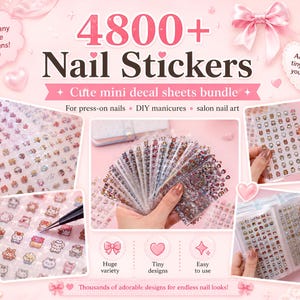 60 folhas de mini adesivos de unha kawaii, 4800 adesivos minúsculos para artesanato e diários.