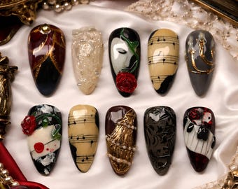Phan.tom of the Op.era Press On Nails: muziektheatermasker, roos, bladmuziekontwerpen