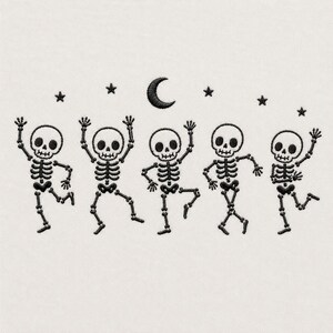 Dancing Skeleton Embroidery Design, Mini Halloween Skeleton Machine Embroidery File, Spooky Moon Stars Patch