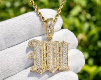 Personalized A-Z Letter Pendant, Iced Out Old English Necklace, Unisex Hip Hop Jewelry, 3mm Twist Rope Chain, Custom Bling Accessorie
