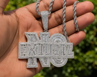 No Excuses – Iced Out Pendant Necklace, Baguette CZ Charm, Streetwear Jewelry Chain