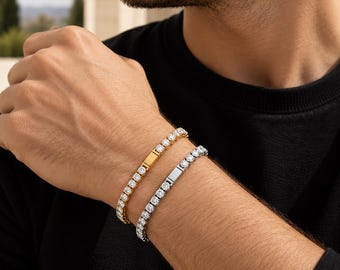 316L Stainless Steel Tennis Bracelet for Women Men, 3mm 4mm 5mm CZ Iced Out Diamond Bracelet, Unisex Hip Hop Jewelry