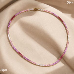 Ombre Pink Tennis Chain, Women Crystal Choker, Girls Gradient Necklace, Gold Plated Bracelet, Dainty Jewelry Birthday Gift for Her image 14
