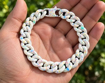 Paint Splatter Cuban Link Chain Bracelet Enamel Stainless Steel Colorful Speckled Paint Hip Hop Y2K Jewelry Gift Men Women