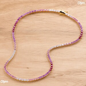 Ombre Pink Tennis Chain, Women Crystal Choker, Girls Gradient Necklace, Gold Plated Bracelet, Dainty Jewelry Birthday Gift for Her image 12
