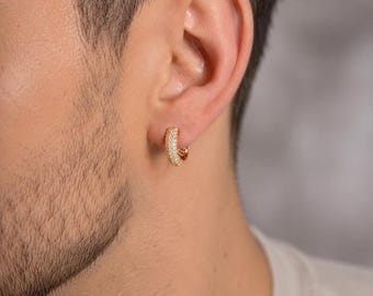 Dainty 5A CZ Pave Hoop Earrings, Small 14K Gold Plated Huggies, Sparkling Round Bubble Studs, Minimalist Jewelry, Unisex Gift for Her