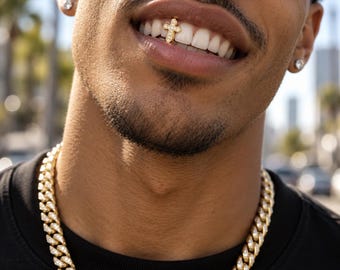 Single Tooth Gold Grillz Iced Out CZ Cross Tooth Cap 18K Gold Plated Copper Hip Hop Halloween Cosplay Jewelry Unisex Gift Men Women