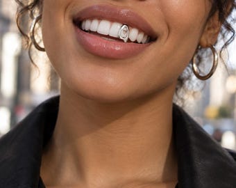 Single Tooth Gold Grillz 14K Gold Plated Copper Hollow Teardrop Tooth Cap Hip Hop Halloween Cosplay Jewelry Unisex Gift Men Women